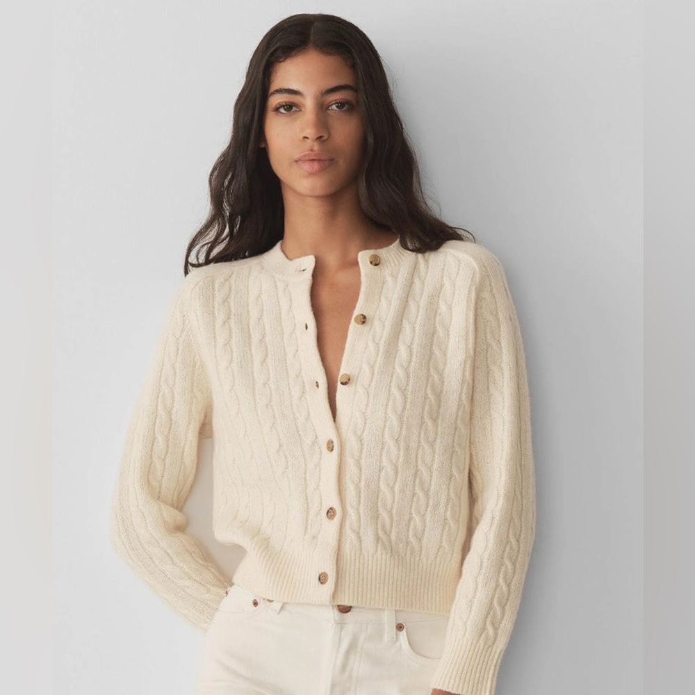 DÔEN Doen Penrose Cardigan Cable Knit Cream Sweater in Seasalt NWT